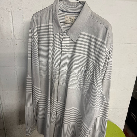 Gray and White striped PD&C long sleeve shirt - Picture 1 of 3